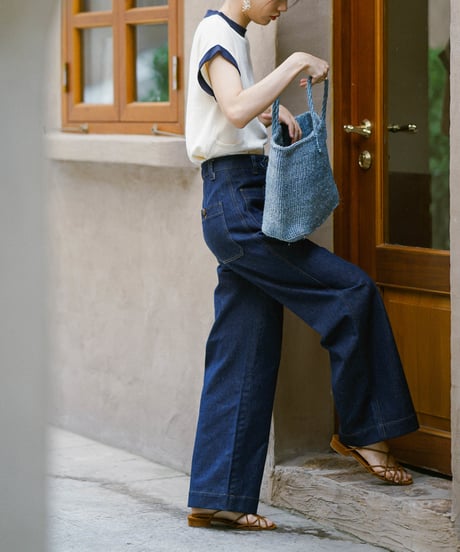 high waist denim wide pants　hm1377