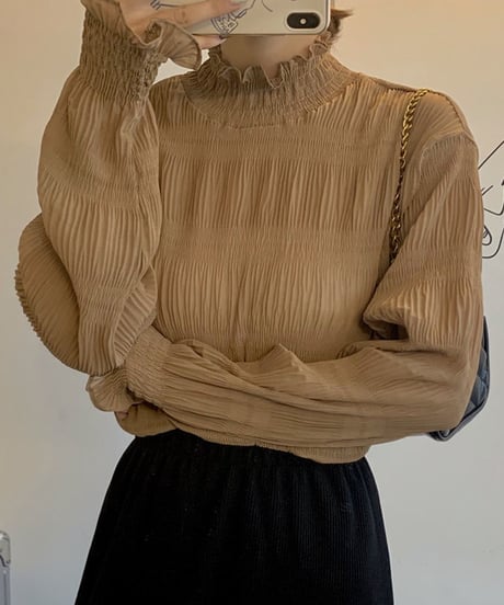shirring high-neck blouse / 5color　hm2614