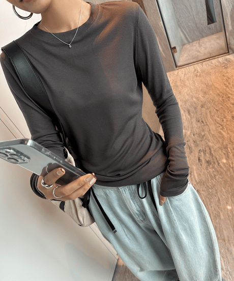 《即納》slim round neck top / 4color　hm1432