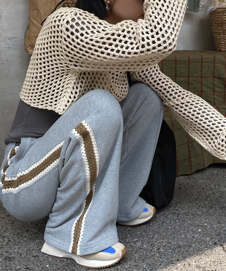 side crochet sweat pants / 2color　hm1292