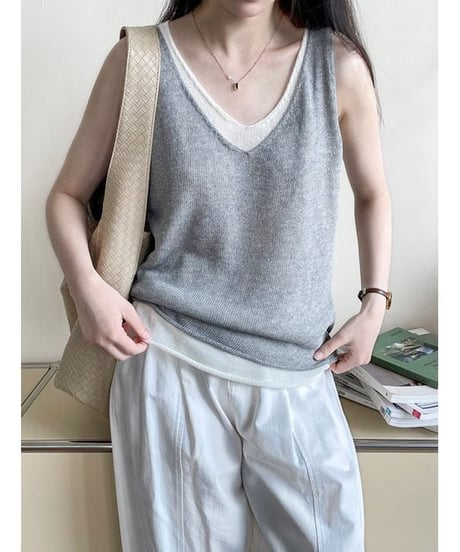 layered v-neck tank / 7color　hm2257