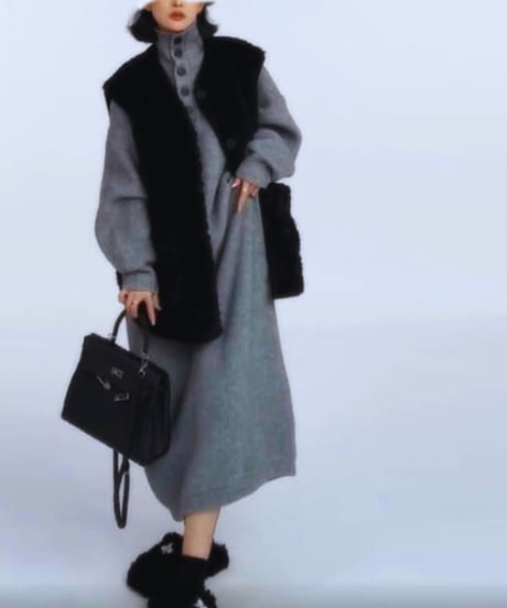 mock neck knit onepiece　hm1810