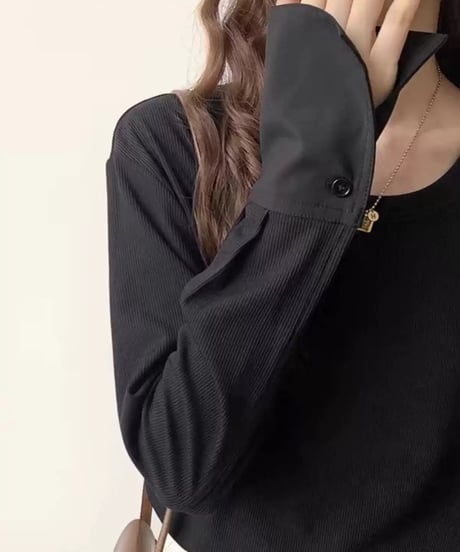 button sleeve slim fit top / 2color　hm1655