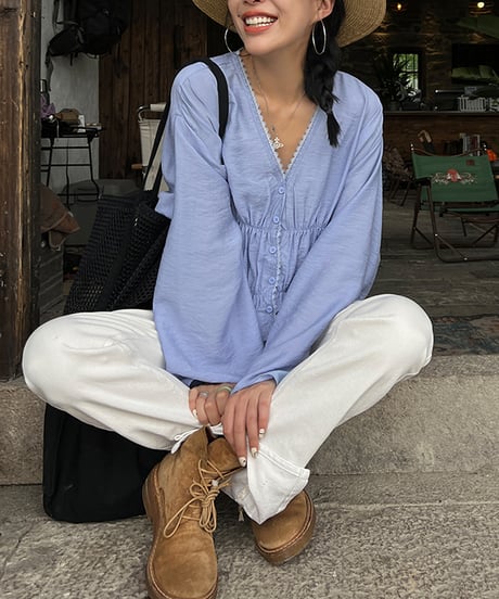 v-neck lace blouse / 2color　hm1381