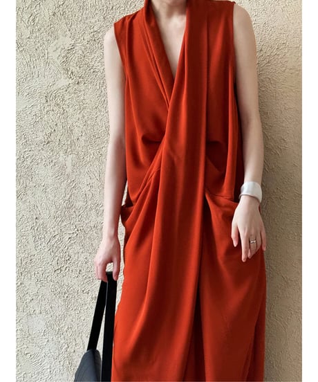 《即納》cross design v-neck dress / 2color　hm2046