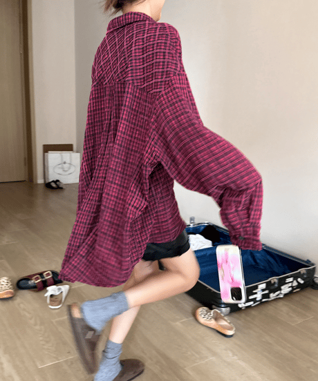 loose checkered shirt  / 2color　hm1428