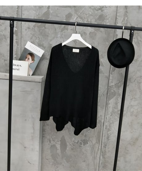 large v-neck sweater / 2color　hm1023