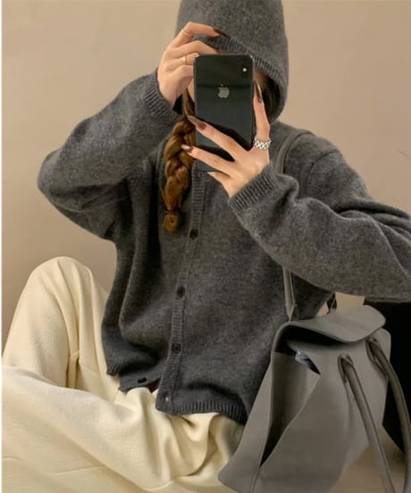 hooded knit cardigan / 5color　hm2680