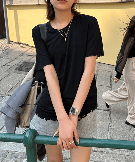damaged ribbed t-shirt / 3color　hm1303