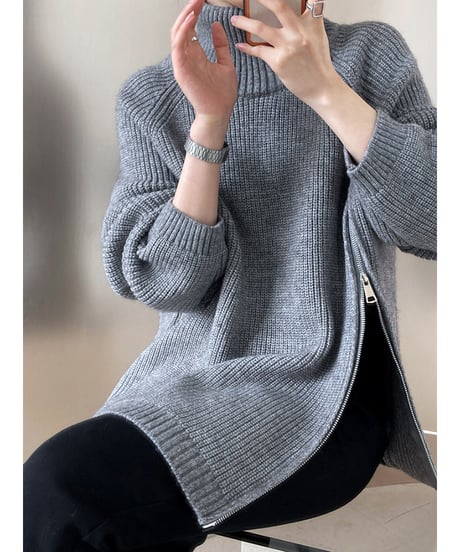 zipper high neck knit / 4color　hm1659