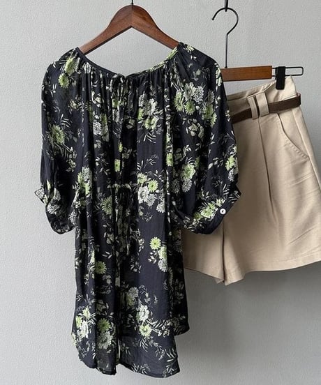 back ribbon floral blouse　hm2278