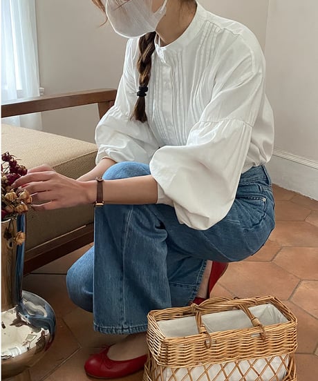 no-collar pintuck blouse / 2color　hm2838