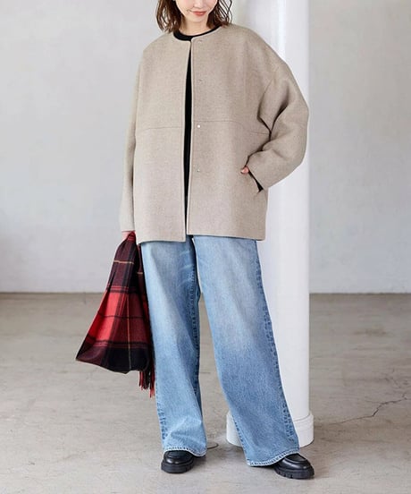 collarless short jacket / 4color　hm2624