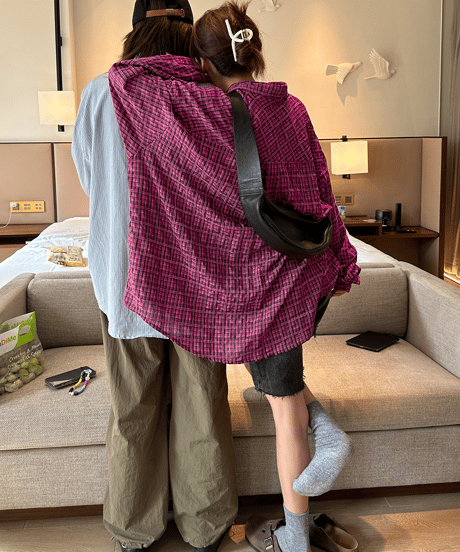 loose checkered shirt  / 2color　hm1428