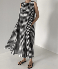gingham flare dress　hm2909