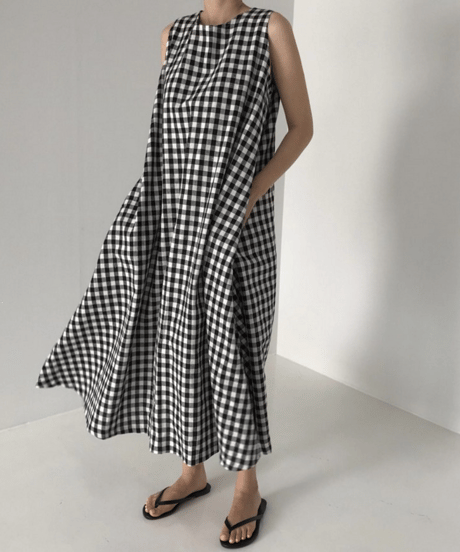 gingham flare dress　hm2909