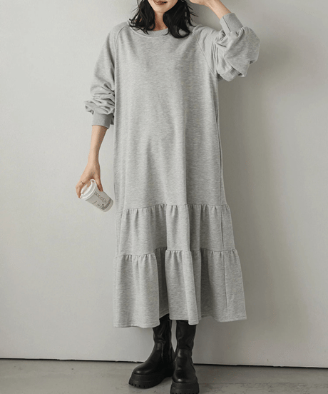 tiered sweatshirt dress / 4color　hm2798