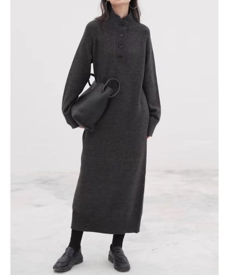 front button long knit dress　hm1881