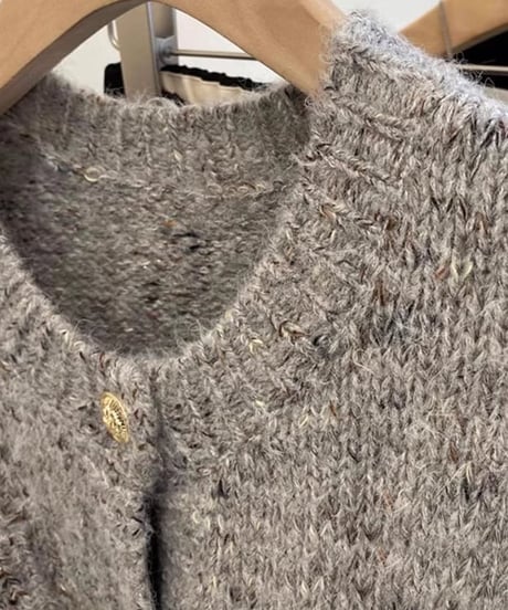 gold button gray cardigan　hm1839