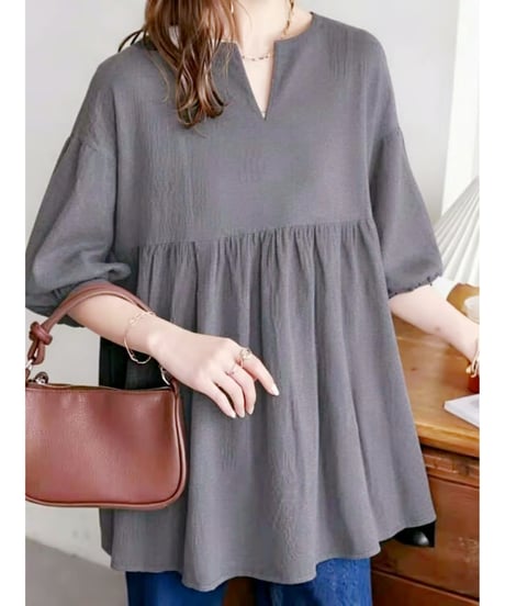 gathered v-neck blouse / 4color　hm2894