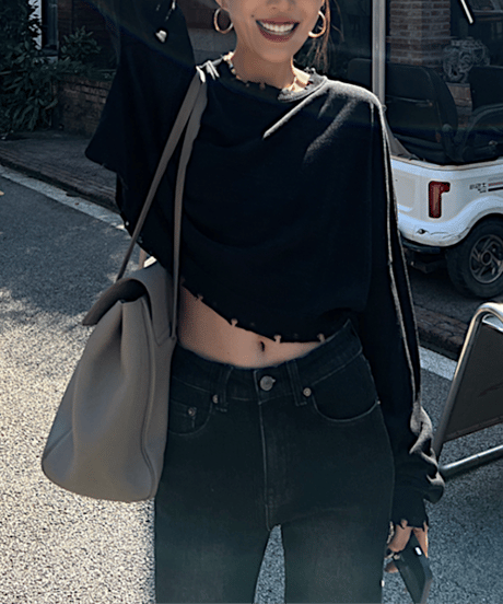 damaged short knit top / 2color　hm1275