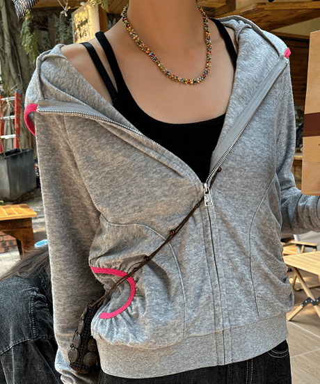 piping zip hoodie / 2color　hm1449