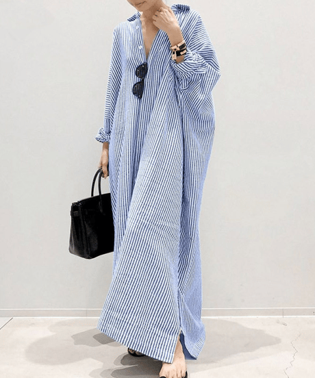《即納》striped shirt dress / 6color　hm2538