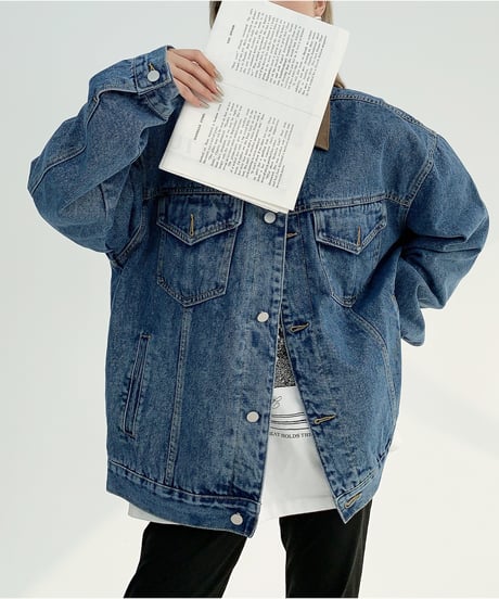leather collar denim jacket　hm1931