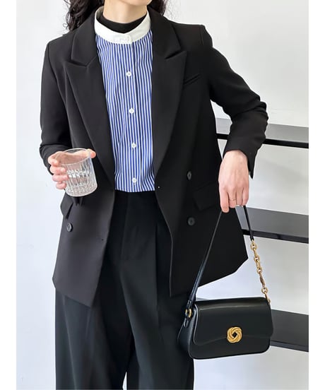 striped collarless blouse　hm2043