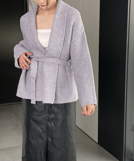 belted shawl collar gown / 4color　hm2698