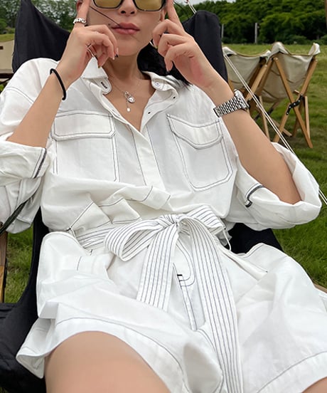 stitched shirt jumpsuit　hm1362