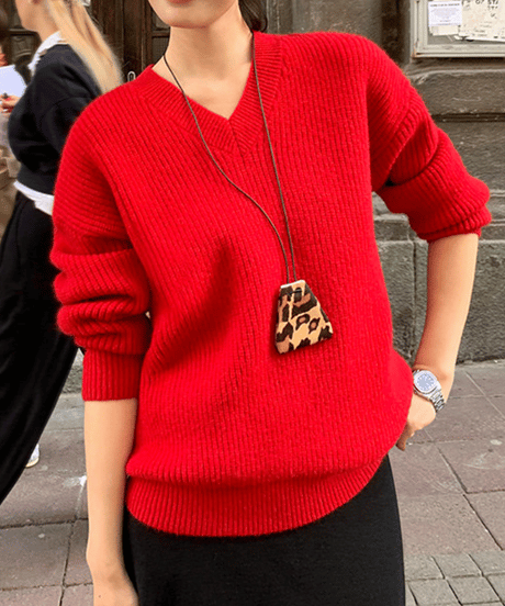 simple v-neck knit / 2color　hm2748