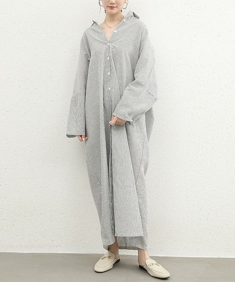 《即納》striped shirt dress / 6color　hm2538