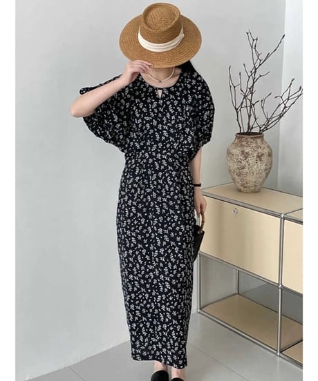 floral puff sleeve dress　hm2109