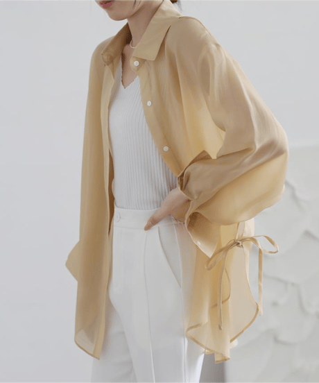 ribbon sheer shirt / 5color　hm2880*
