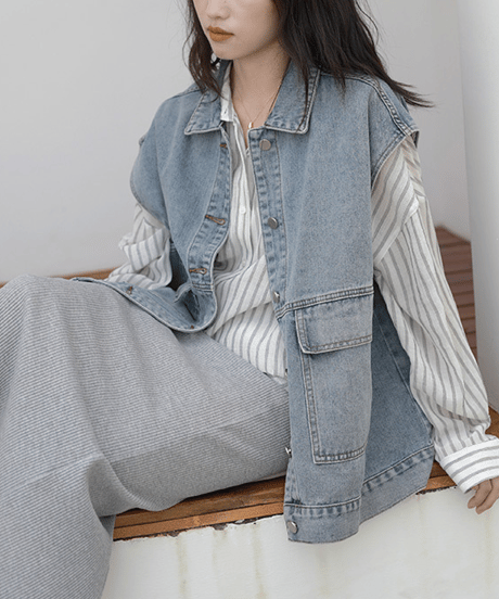 relaxed denim vest / 2color　hm2633