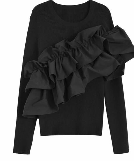 asymme ruffle knit top / 2color　hm2654