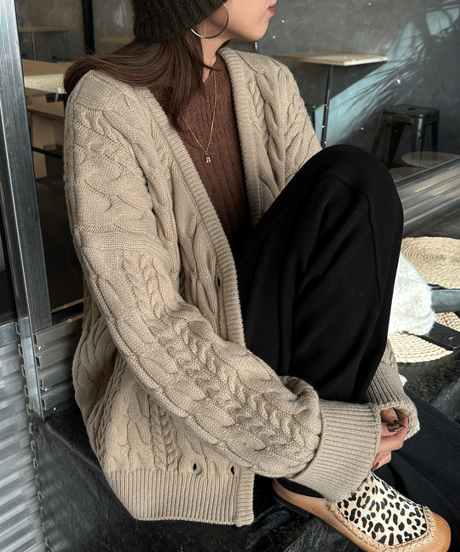 cable knit cardigan / 2color　hm1204