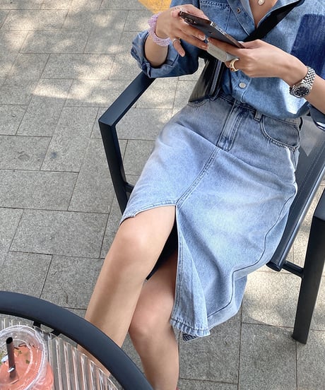 asymmetric denim slit skirt　hm1350