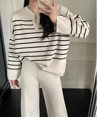 striped knit set-up / 4color　hm2516