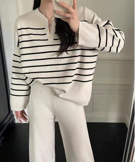 striped knit set-up / 4color　hm2516