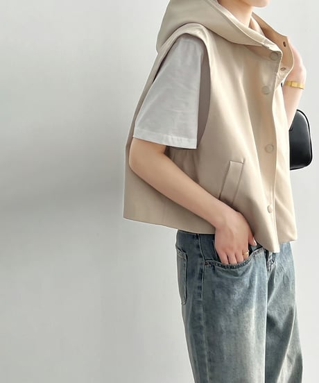 hooded short vest / 2color　hm2047