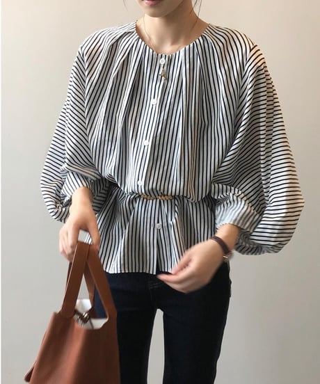 twist sleeve striped blouse　hm1682