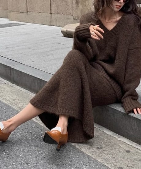 relaxe knit & skirt set-up / 4color　hm1808