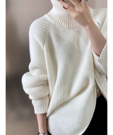 zipper high neck knit / 4color　hm1659