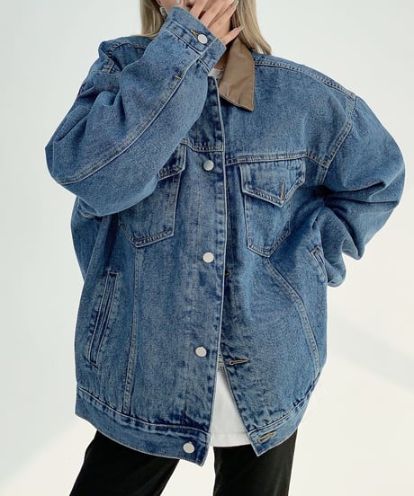 leather collar denim jacket　hm1931