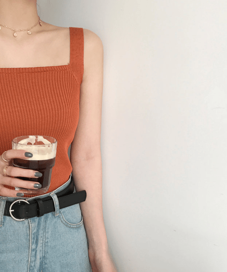 square neck lib knit tank top /5color　hm1513