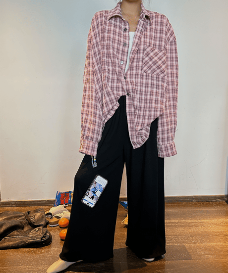 loose checkered shirt  / 2color　hm1428