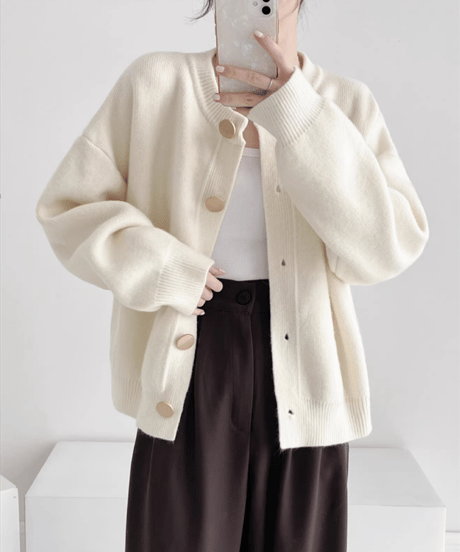 crewneck knit cardigan   / 3color　hm2603