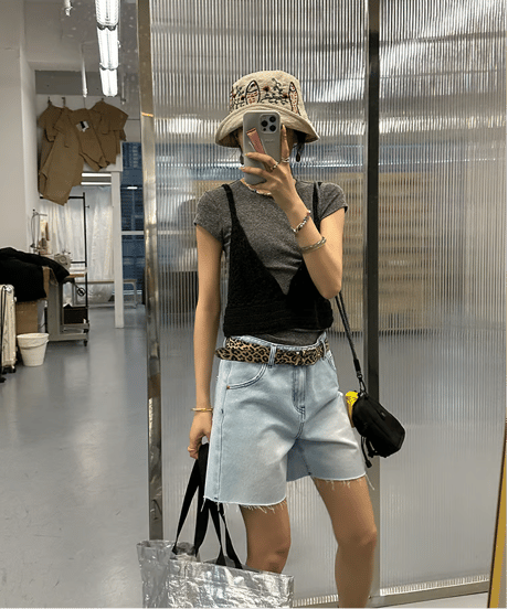 fringe hem denim shorts / 2color　hm2186